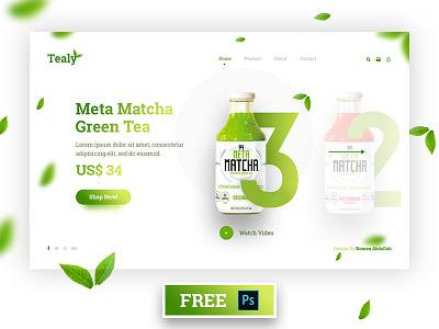 Tealy - Free Free Psd flat free freebie landing page minimal shop tea tealy trendy ui ux web