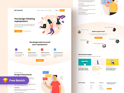 Free Free_ Productly landing page business clean free free psd free sketch freebie freelance illustration landing page marketlace minimal product productly trendy ui