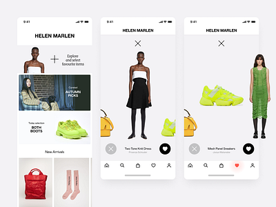 Application for Helen Marlen with Tinder Swipe for Favorites app design application application design fashion app fashion store favorites interaction design ui design ux design