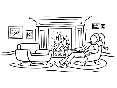 Fireplace chair chairs chill energy fire fireside home illuminated illustration line art man meditate meditation relax warm winter