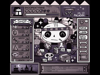 Skulky's Magical Emporium character character design design game game art games illustration limited palette magic magical menu ui vector