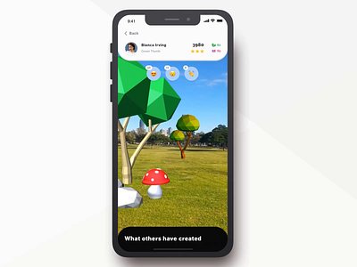 Reacting to a Creation - AR Community App animation ar article augmented augmented reality case study emoji filter gamification mobile popup social app tree ux