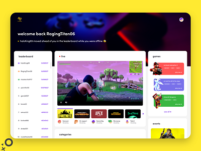 Infinity - A game launcher concept adobe xd app app design console dahboard design experience design fortnite gamer games gaming interaction design launcher leaderboard streaming ui uiux ux video web design