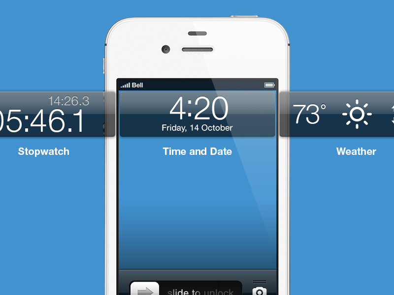 Lockscreen Cards ios apple lockscreen cards jailbreak concept render weather stopwatch time date iphone