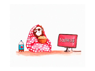 Slothflix acquerello animal bradipo illustration illustrazione lazy pigro sloth watercolor