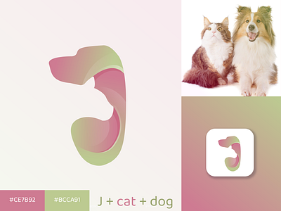 j + Cat + Dog Logo 3d art abstract logo animal logo art logo branding cat logo dog logo domestic animal logo gradient logo graphic design j logo logo design logo designer