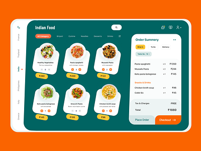 Restaurant POS System Dashboard android animation app art card cart creoeuvre dashboad dribbble food illustration ios menu mobile orange pos restaurant ui ux