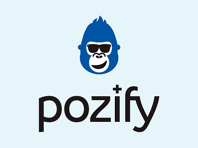 Pozify Logo animal black and blue cobalt face gorilla icon logo plus positive shades smile sunglasses