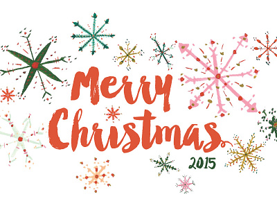 Snowflake Christmas Card 2015 brush script christmas goldenrod holiday holidays pink red retro snowflakes winter