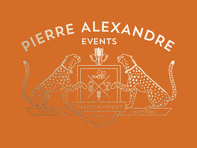 Pierre Alexandre Events cats cheetah crest entertainment film flowers foil gold logo modern texas tulips