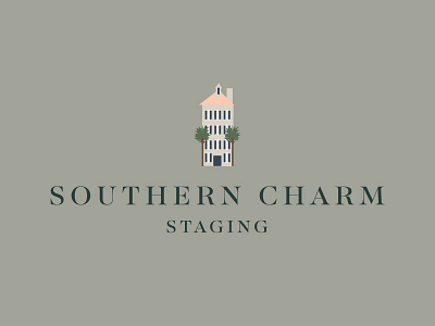 Southern Charm Staging Logo - Charleston downtown home house illustration real estate row house southern southern charm staging traditional trees