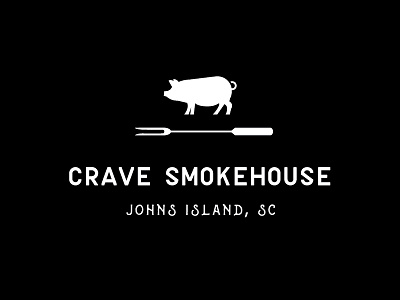 Crave Smokehouse Logo Black bbq black and white food food and beverage fork island logo pig restaurant silhouette southern stacked