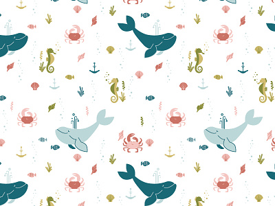 Under The Sea Pattern animals baby clothing crab erika firm fish kids nautical sea life seahorse vector whale