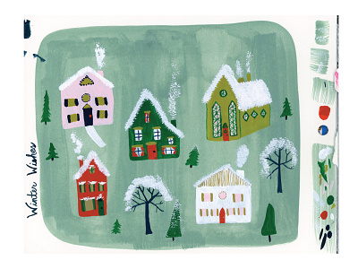 Winter Village Painting art cards christmas church erika firm gouache greeting cards holidays new england painting village winter