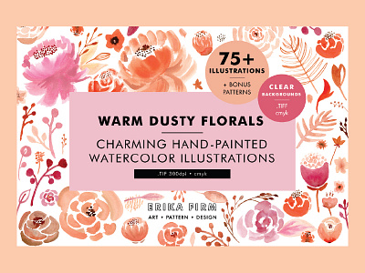 Warm Dusty Pink Floral Illustrations