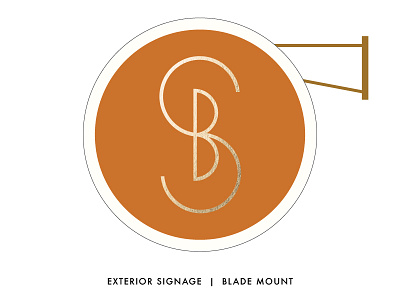 SB Monogram Blade Mount Sign blade sign exterior gold initials interior designer kiawah logo monogram orange persimmon signage south carolina