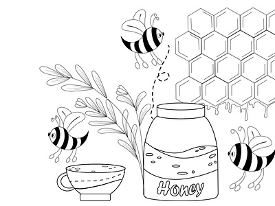 HONEY BEES children coloring book pages coloring books concept drawings design illustration kindergarten coloring books line arts line drawings line illustrations logo