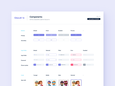 Educult - Components button states buttons cards component states components design system design systems illustrations input fields ipad kids app style guide style guides styleguide styleguides ui design