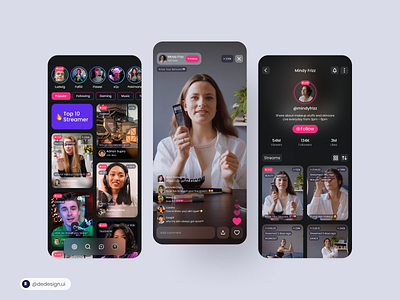 PlayStream - Streaming App Mobile Design app beauty card game live live stream makeup mobile player profile stream streamer streaming ui