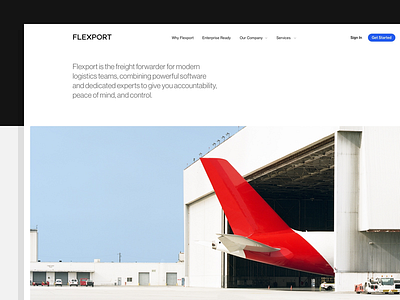 flexport.com black blue brand cargo freight logistics marketing neue haas grotesk red website white