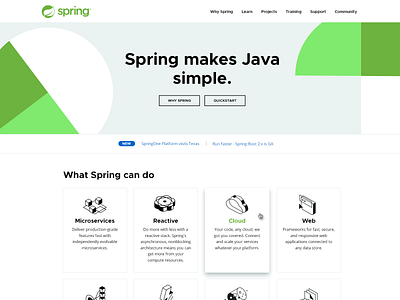 Spring.io Redesign black and white brand brand identity circles cloud code developers enterprise homepage icons java leaf pivotal reactive software spring stream website