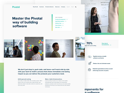 Pivotal Labs cloud consulting data science developers education enterprise gradient hatching icons labs page photo grid platform ops product development services software website