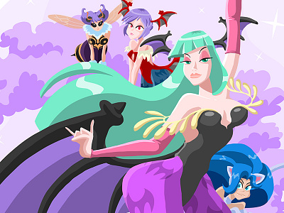 Ladies of Darkness capcom dark stalkers fighting tribute illustration udon