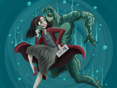 The shape of water amphibians bubbles gdt guillermodeltoro illustrated book illustration theshapeofwater underwater water