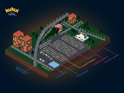 Isometrical map illustration | Navigation for music festival detailed festival illustration illustration art illustrator isometric isometry map map illustration media music festival navigation