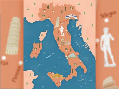 Detailed map of Italy | Map illustration with landmarks colorful detailed illustration illustration art illustrator italy landmarks map map illustration media navigation tourism