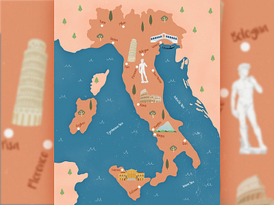 Detailed map of Italy | Map illustration with landmarks