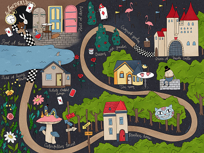 Alice in Wonderland map colorful detailed illustration illustration art illustrator map map illustration media