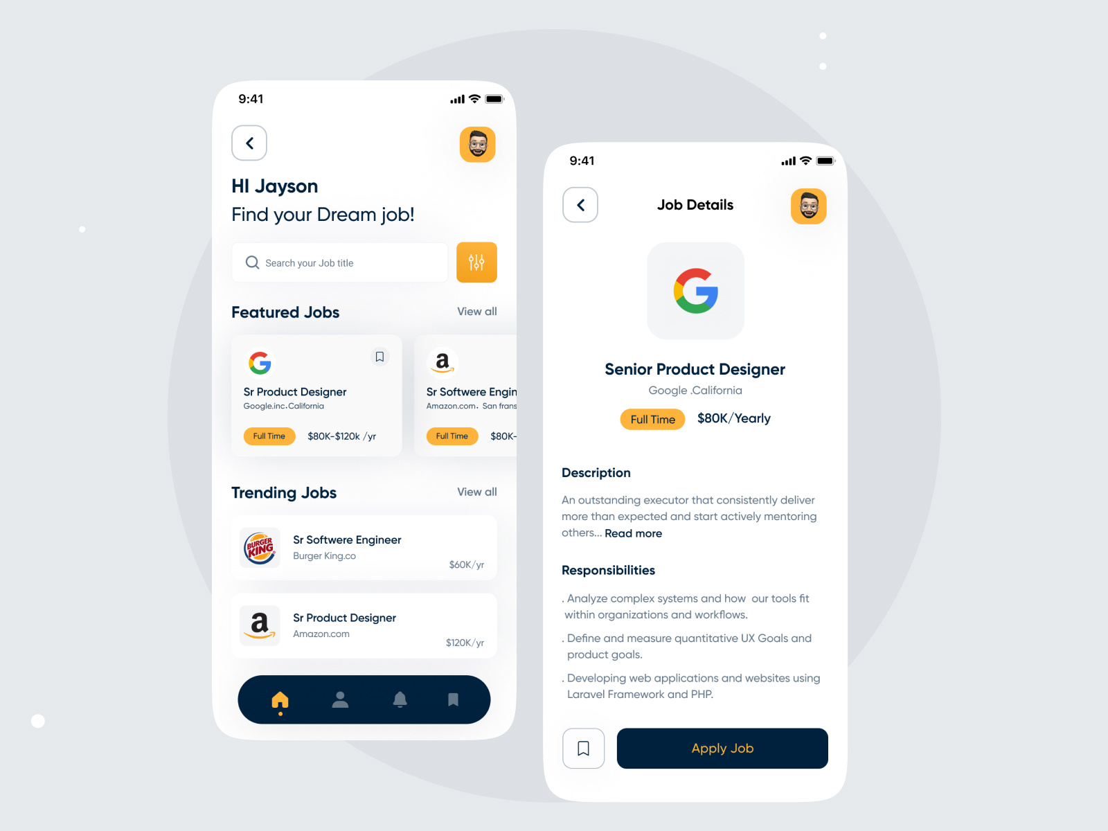 Job App UI by SANJOY 👽 on Dribbble