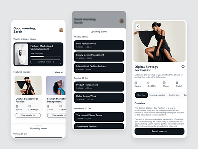 Fashion School Mobile App UI