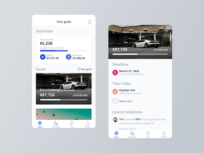 Crush It Mobile App - Goal Screen app app design clean dashboard design finance finance app financial fintech goals lamborghini mobile mobile app mobile design money overview ui user interface ux