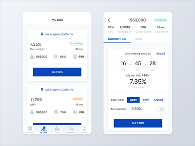 Lending Mobile App - In Bidding Screens