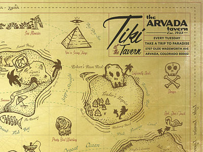 Tiki at the Tavern cocktail menu illustration pirates treasure map