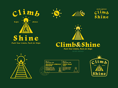 Climb & Shine branding hiking icons logo outdoors t shirt vintage