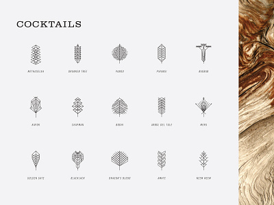 Tatarian Cocktail Tree Icons branding cocktail menu flat geometric icons illustration leaves trees