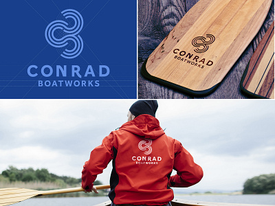 Conrad Boatworks logo system logo system nautical rowing water ripple wooden boat