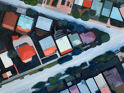 Heidi's Slice acrylic painting art commission flyover google map neighborhood wood panel