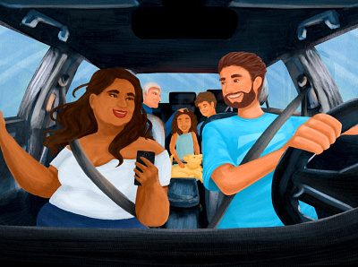 FAMILY CAR AD advertising car character design daily digital paiting family illustration illustrator krita life people travel
