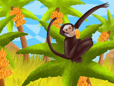 ZOO ICE CREAM animal banana digital paiting forest ice cream illustration illustrator monkey popsicle trees zoo