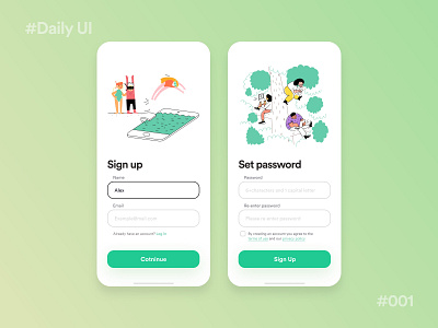 Sign Up mobile form dailyui green mobile signup ui