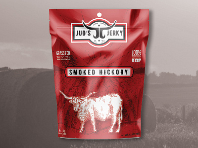 Jud's Jerky - Packaging Design beef jerky branding country cow food hand drawn illustration logo longhorn packaging packaging design vector