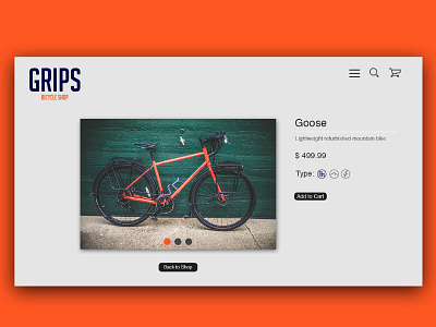 Grips Bicycle Shop Website bicycle bike brading design graphic ui ux web design