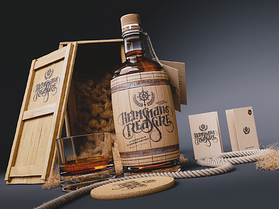 Helmsman's Treasure Branding blender branding cgi custom lettering logo product design whisky