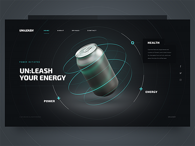 unleash your energy / webgl dark homepage landing layout minimal product webgl