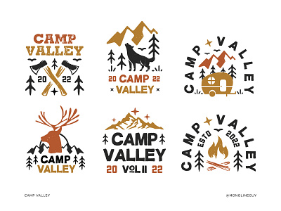 Camp Valley badge banner branding design dribbble graphic design icon illustration logo logo design merch process retro shot vintage wip