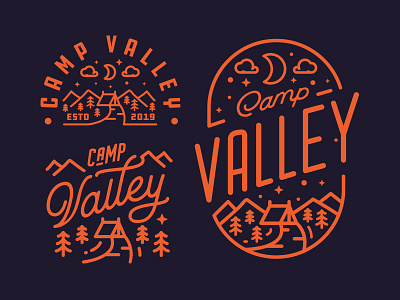 Camp Valley badge branding case study icon illustration logo logo design monoline orange process